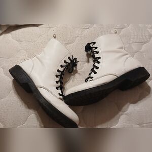 White phaux leather boots